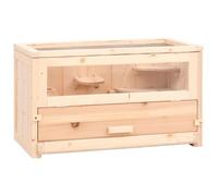 QUAHEAS Hamster Cage Made of Solid Fir Wood 60 x 30 x 35 cm with Acrylic Disc, Wire Mesh Roof, Front Door, Ideal as a Small Animal House for Hamsters, Guinea Pigs, Mice, Rabbits, Rodents Indoors