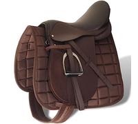 QUAHEAS Horse Riding Saddle Set 17.5 Inch Genuine Leather Brown with Saddle Cover Stirrup Strap 125 cm Chamber Width 12 cm Versatile Riding Saddle for Horse Pony Tournament and Training