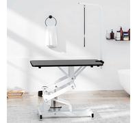 QUAHEAS Hydraulic Dog Cat Grooming Table with Non-Slip Rubber Surface, Powder Coated Iron Frame, Adjustable Trimming Boom, Foldable