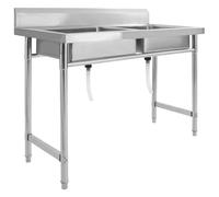 QUAHEAS Kitchen Sink Double Sink Stainless Steel 120 x 60 x 85 cm with Upstand and Drain Fitting, Sink for Kitchen Utility Room Garden Camping Sink with Draining Board and Tap Hole