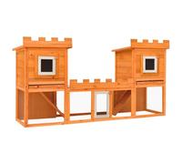 QUAHEAS Large Rabbit Hutch Small Animal Cage Double House with Weatherproof Roof, Powder-Coated Grid, Pine Wood Frame, 192 x 50 x 101 cm, Ideal as a Rodent House, Run and Retreat in the Garden