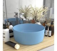 QUAHEAS Luxurious Matt Light Blue Ceramic Wash Basin Round 40 x 15 cm Countertop Basin for Bathroom Guest Toilet Washroom with Drain Hole 4.5 cm Modern Design