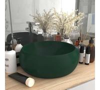 QUAHEAS Luxurious Round Wash Basin Matt Dark Green Ceramic 40 x 15 cm Countertop Sink for Bathroom Guest Toilet with Drain Hole 4.5 cm Modern Design and Easy Cleaning