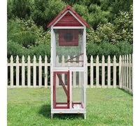 QUAHEAS Mocha Aviary 60 x 58.5 x 160 cm Solid Pine Wood with Wire Mesh and Waterproof Roof for Parrot Budgie Canary Cockatiel as Bird House and Outdoor Seat in the Garden
