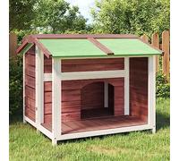 QUAHEAS Mocha Dog Kennel Solid Pine Wood 96 x 87 x 80.5 cm with Weatherproof Roof Large Entrance Versatile Suitable for Dogs Cats Small Animals