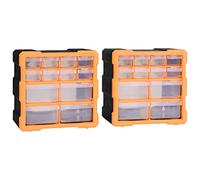 QUAHEAS Multi-Drawer Organiser, Pack of 2 with 12 Drawers, 26.5 x 16 x 26 cm, Robust PP Plastic, Stackable and Mobile, Ideal for Workshop, Garage, Basement, DIY and Hand Tool Storage