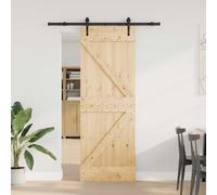 QUAHEAS Narvik Sliding Door Made of Solid Pine Wood Natural and Black 70 x 210 cm with Powder-Coated Steel Rail 152.5 cm Space Saving for Room House Interior