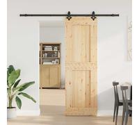QUAHEAS Narvik Sliding Door Made of Solid Pine Wood with Powder-Coated Steel, 70 x 210 cm, Black Sliding Door Rack, Space Saving Design for Indoor Spaces, Ideal as a Room Divider and Door for Rooms