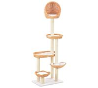 QUAHEAS Natural Willow Cat Scratching Post with Sisal, 172 cm Height, 5 Baskets, Removable Cushions, Sturdy Wooden Play Furniture for Climbing, Claw Care and Relaxing for Home and Living Room