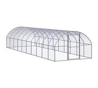 QUAHEAS Outdoor Chicken Coop Galvanised Steel 3 x 10 x 2 m Large Cage with Mesh Enclosure for Chickens, Rabbits, Guinea Pigs and Small Animals in the Garden and Balcony