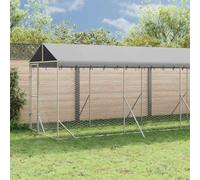 QUAHEAS Outdoor Dog Kennel Made of Galvanised Steel with Roof Silver 2 x 14 x 2.5 m Weatherproof with Lockable Door for Dogs Puppies and Small Animals in the Garden, Patio and Yard