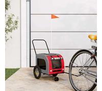 QUAHEAS Oxford Fabric Iron Bike Trailer for Pets 125 x 53 x 54 cm Red and Grey with Mesh Window Rain Cover Foldable Ideal for Walking, Travel and Veterinary Visit