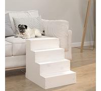 QUAHEAS Pet Stairs White Solid Pine Wood 40 x 49 x 47 cm, Non-Slip Steps, Folding Entry Aid for Dog, Cat, Puppy, Senior, Sofa, Bed, Car, Gentle on Joints