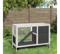 QUAHEAS Rabbit Hutch Grey Solid Pine Wood 103 x 44 x 69.5 cm with Outdoor Run and Sleeping Area for Rabbits Guinea Pigs Rodents Small Animals Weatherproof for Garden Balcony