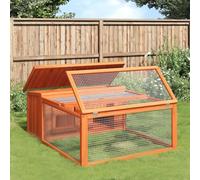 QUAHEAS Rabbit Hutch Made of Solid Pine Wood 117.5 x 97 x 47.5 cm with Weatherproof Roof, Spacious Enclosure and Sleeping Area for Rabbits, Guinea Pigs, Rodents and Small Animals in the Garden or
