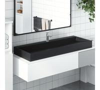 QUAHEAS Sink Mineral Cast Matt Black 120 x 46 x 11 cm with Tap Hole and Drain Fitting for Bathroom Guest Toilet, Countertop Washbasin and Wall Mounting, Sanitary Wash Basin with Overflow and Siphon