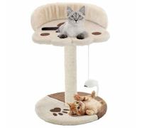 QUAHEAS Sisal Cat Scratching Post with Plush Surface, 40 cm Height, Sturdy Base, Beige and Brown, with Toy Mouse and Rest Platform, Ideal for Kittens and Indoor Use in the Living Room or Balcony