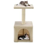 QUAHEAS Sisal Cat Scratching Post with Plush Surface, 55 cm High, Sturdy Base 30 x 30 cm, with House and Platform, Ideal for Climbing, Claw Care