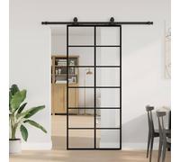 QUAHEAS Sliding Door with Fitting, Black, 90 x 205 cm, ESG Glass, Aluminium Frame, Powder-Coated Steel, Space-Saving for Indoor Spaces, Safety and Quiet Gliding in the Home and Office