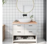 QUAHEAS Solid Oak Washbasin Top, 100 x 50 x 2 cm, Untreated with Natural Edge, Robust Worktop for Kitchen, Bathroom, Workbench, Desk, DIY Furniture Construction, Versatile and Stable