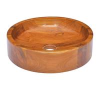 QUAHEAS Solid Teak Wash Basin, Diameter 40 x 10 cm, Finely Sanded Hand Sink, Countertop Basin for Bathroom and Guest Toilet, Compatible with Drain Fitting