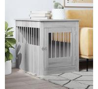 QUAHEAS Sonoma Furniture Style Dog Cage Grey with Wood Material, 64.5 x 80 x 71 cm, Lockable Door, Ventilation, Side Table Function, Indoor Outdoor Suitable for Dogs up to 60 kg and 70 cm