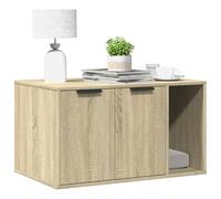 QUAHEAS Sonoma Oak Wood Cat Litter Tray 80 x 50 x 45 cm with Two Entrances, Robust Cat Furniture, Versatile as a Cat House, Side Table or Storage