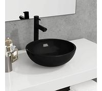 QUAHEAS Tempered Glass Countertop Basin, 35 x 12 cm, Black with 1.2 cm Glass Thickness for Bathroom, Guest Toilet, Washroom, Modern Hand Wash Basin without Tap, Durable Sanitary Basin for Washbasin