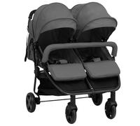QUAHEAS Twin Pushchair Dark Grey Black Steel Twin Pushchair with Reclining Function Foldable Compact Lightweight for Newborn Toddler with Sun Canopy and Suspension Ideal for Travel Holiday Outdoor