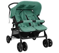 QUAHEAS Twin Pushchair Green Steel with Reclining Function Foldable Compact for Siblings Outdoor Travel Baby Seat Buggy with Suspension and Sun Canopy for Newborn Toddler