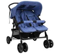 QUAHEAS Twin Pushchair Navy Steel with Reclining Function, Foldable and Compact, Suitable for Siblings and Twins, with Sun Canopy and Suspension for Outdoor and Travel