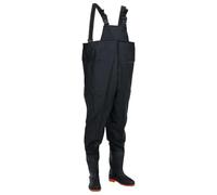 QUAHEAS Waders with Boots Black PVC Coated Polyester Size 6 Adjustable Braces Waterproof Non-Slip Breathable for Fishing Hunting Outdoor Work Warm Dry