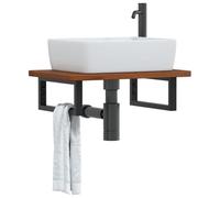 QUAHEAS Washbasin Top with Bracket, Solid Oak Dark Brown Wood, 60 x 40 cm, Steel Black, Floating Shelf for Bathroom, Space-Saving, High Load Capacity