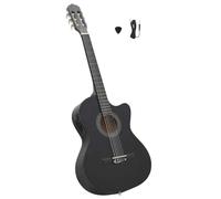 QUAHEAS Western Guitar Cutaway with 6 Strings, Equalizer and Scale 65 cm, Acoustic Guitar Made of Basswood, Black, Complete Set with Accessory Cable for Beginners, Children, Music Lessons, Stage