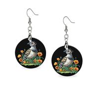 Quail State Bird Flowers Wooden Dangle Earrings Lightweight Drop Earrings Round Pendant Jewelry Gifts for Women