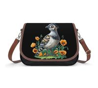 Quail State Bird Poppy Flowers Crossbody Bags PU Leather Shoulder Bag Handbag Messenger Bag with Shoulder Strap