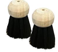 QUAILITAS Fireside Brush Head [Pack of 2] Hearth Fireplace Brush Replacement with Round Head, Wooden Stock, Traditional Fireside Cleaning Brush - Fireplace Tool Set