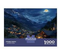 Quaint Little Town Jigsaws 1000 Pieces for Adults with Unique Shapes Centenary Jigsaws Valley Night Town As A Perfect Office Break Puzzle for Workplace Leisure 38x26cm/1000pcs