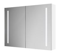 Quaker 2 Door Illuminated LED Mirrored Cabinet with Demister and Infrared Sensor and Shaver Socket | Glass/Aluminium | 800mm x 600mm
