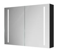 Quaker Colore 2 Door Illuminated LED Mirrored Cabinet with Demister and Infrared Sensor and Shaver Socket | Matt Black | Glass/Aluminium | 800mm x 600mm