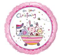 Qualatex 18 Inch On Your Christening Animal Boat Circular Foil Balloon Pink/white (One Size)