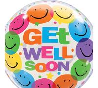 Qualatex 24906 Get Well Soon Smiling Face 22" Single Bubble Balloon