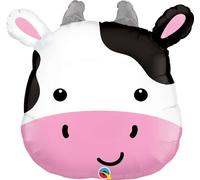 Qualatex 26540 Cute Holstein Cow 28" Shape Foil Balloon, Black, White and Pink, 22" x 21" (56cm x 53cm)