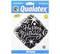 Qualatex 29988 Birthday Elegant Sparkles and Swirls Diamond Foil Balloon, Black, 18-Inch