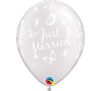 Qualatex 31614 JUST MARRIED BUTTERFLIES-A-RND Balloons, Pearl White, 11-Inch
