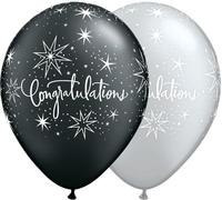 Qualatex 36989 Congratulations Elegant (White) Assorted 11"/ 11-inch Round Latex Party Balloons (Pack of 25)