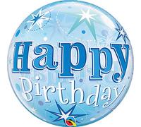 Qualatex 48433 Birthday Starburst Sparkle Single Bubble Latex Balloon, Blue, 22-Inch