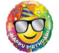 Qualatex 49057 18" Round Birthday Smiley Foil Balloon 01ct, Multicolor