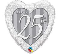 Qualatex 49109 18" Happy 25th Damask Heart Foil Balloon 01ct