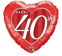 Qualatex 49115 18" Happy 40th Damask Heart Foil Balloon 01ct, Multicolor